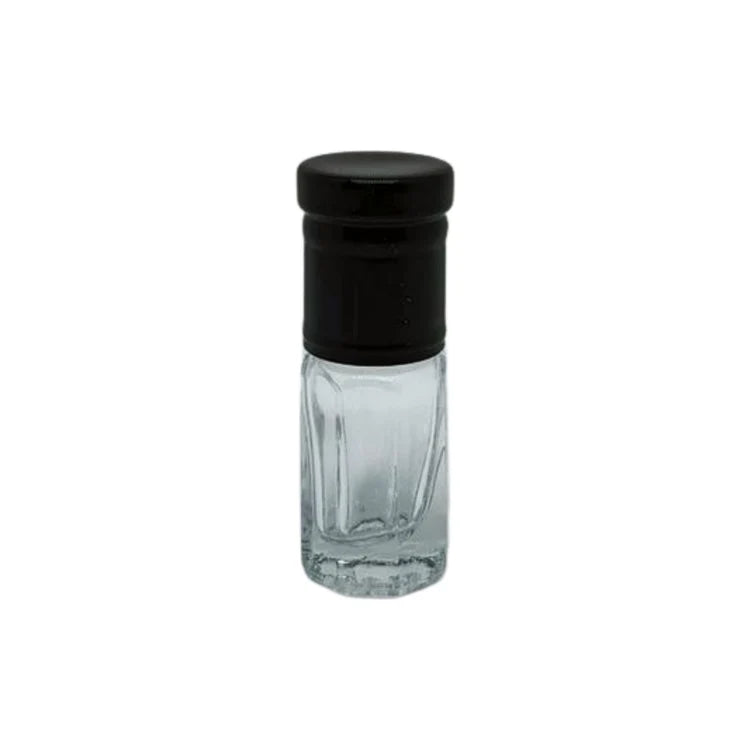 Plain glass perfume or essential oil bottle with black lid and application roller - box of 12