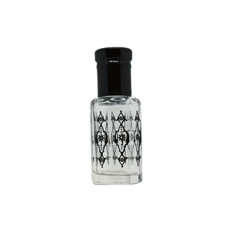 Black patterned glass perfume or essential oil bottle with black lid and application roller - box of 12