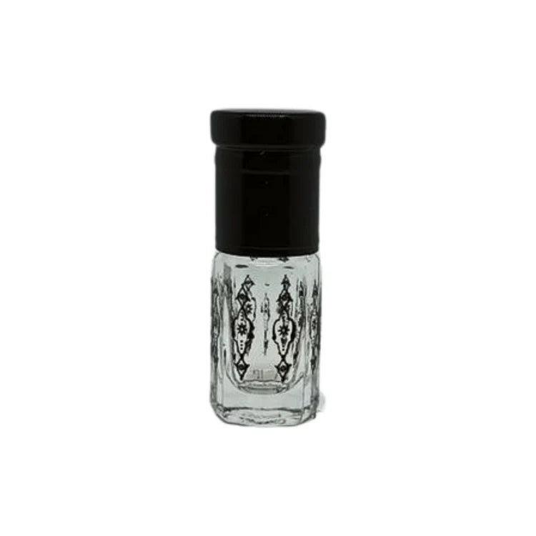Black patterned glass perfume or essential oil bottle with black lid and application roller - box of 12