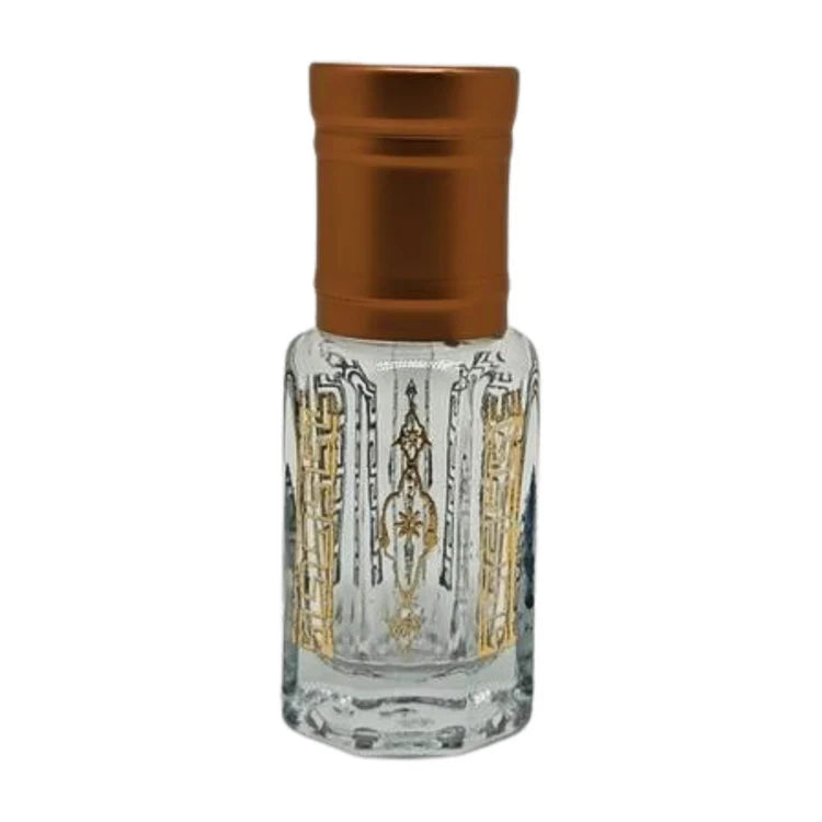 Bronze patterned glass perfume or essential oil bottle with bronze lid and application stick - box of 12