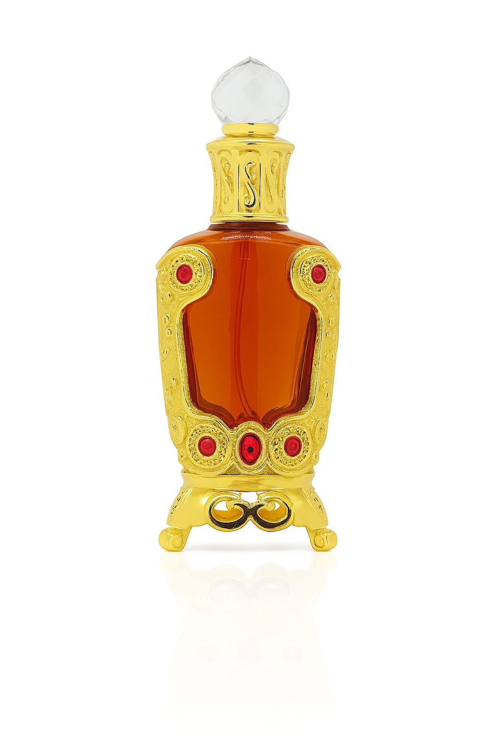 25ml gold and red glass arabian design perfume oil bottle with stick applicator and clear lid