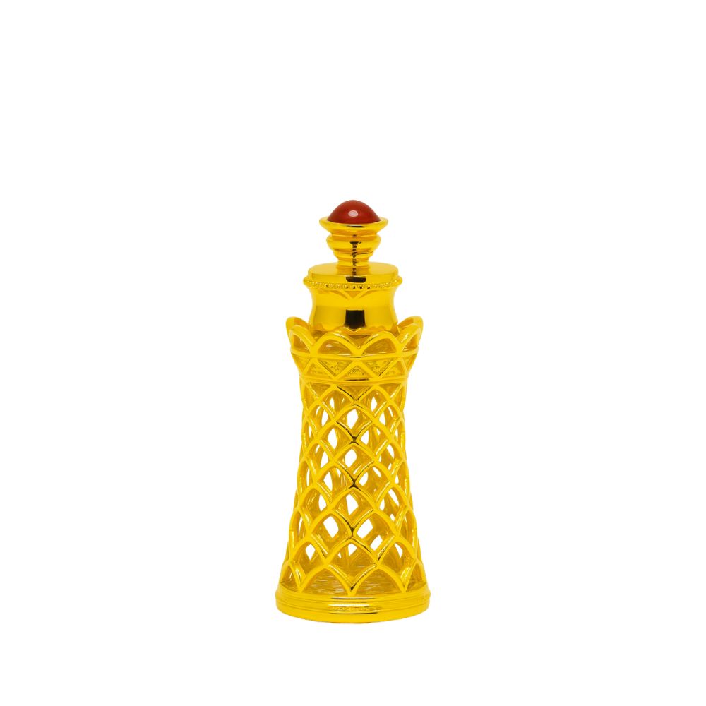 6ml Gold Arabian Perfume Bottle with Red Stone & Stick Applicator - refillable glass perfume bottles by Oud Aruma