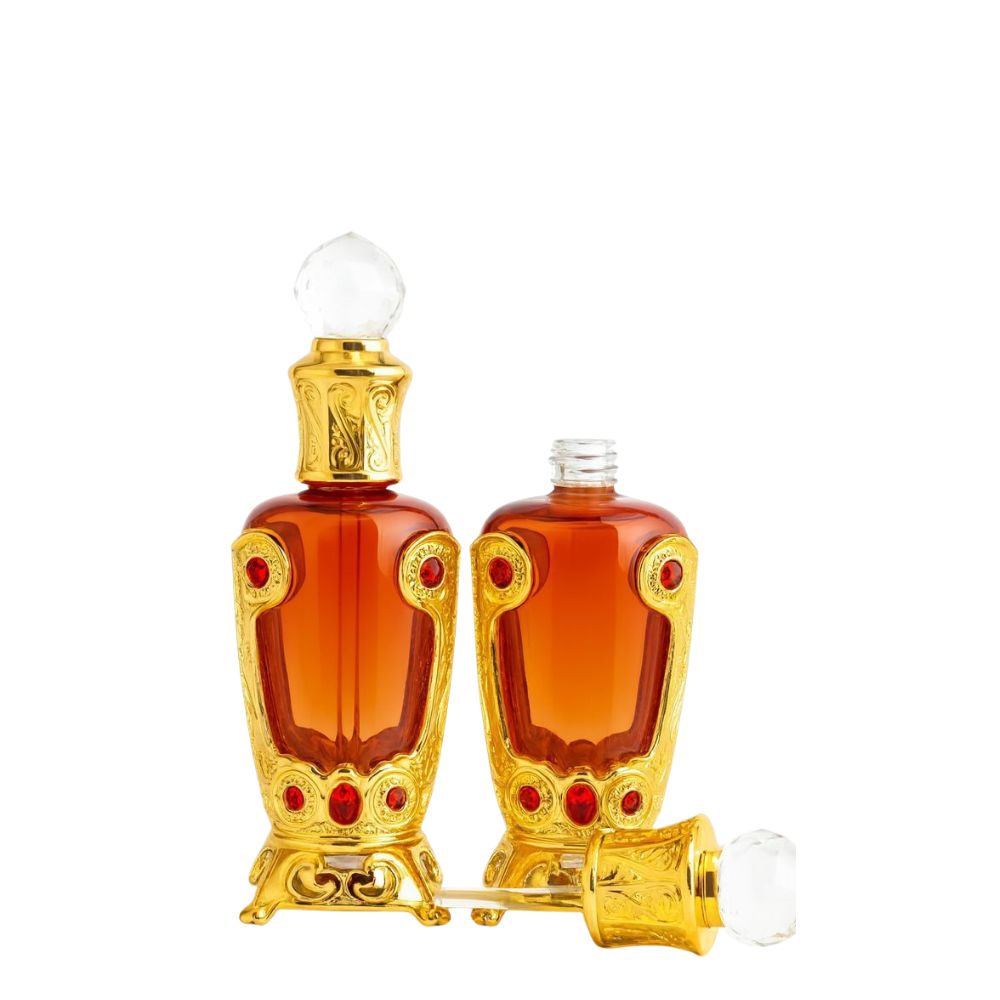 25ml Red & Gold Arabian Glass Perfume Bottle with Crystal Lid & Stick Applicator - refillable glass perfume bottles by Oud