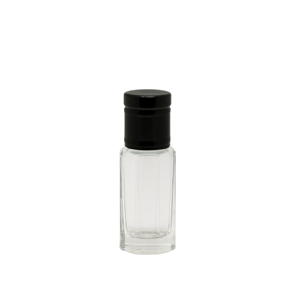 Clear Glass Roller Bottles with Black Cap – Box of 12 (Various Sizes) - refillable glass perfume bottles by Oud Aruma