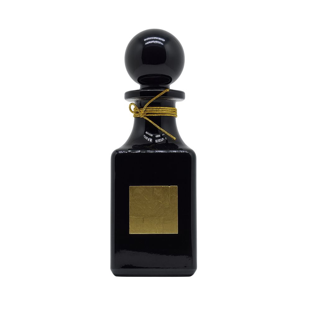 50ml Royal Black Glass Perfume Decanter with Gold Detail & Sphere Stopper - refillable glass perfume bottles by Oud Aruma