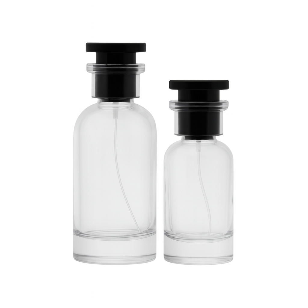 Empty Clear Glass Refillable Perfume Spray Bottle with Black Lid - Luxury Style Atomizer (30ml & 50ml Available) - Screw